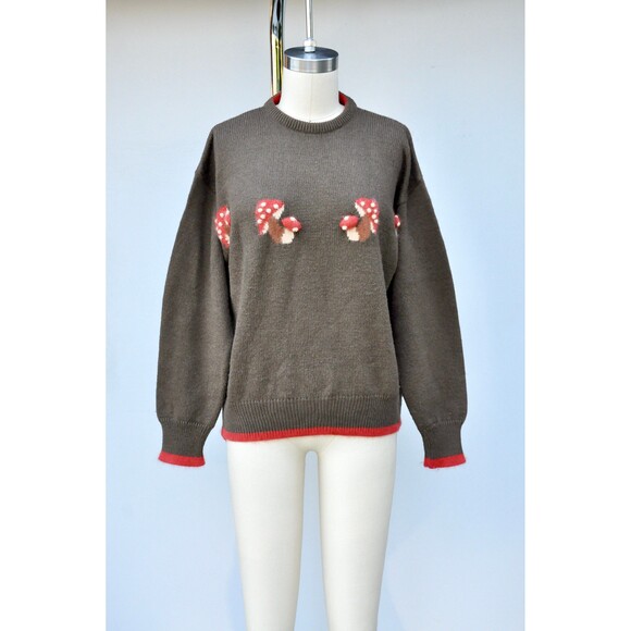 Vintage Mushrooms Psychedelic Sweater Fall Winter Woodland Gypsy Boho S M - Picture 10 of 10